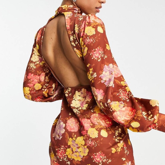 ASOS Fall Floral Key hole Mini Dress NWOT - Picture 2 of 6